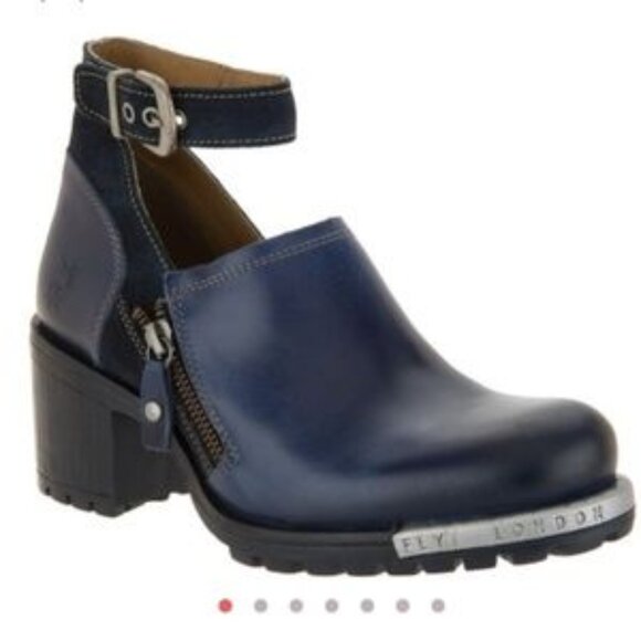 Fly London Lepu Leather Ankle Strap Booties in Navy Blue - Picture 1 of 15